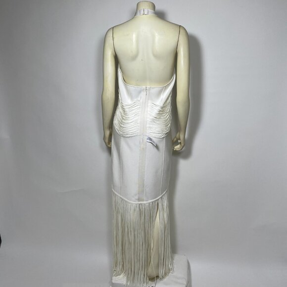 HERVE LEGER White Knit Draped Fringe 'Natalie' Gown - Picture 4 of 11